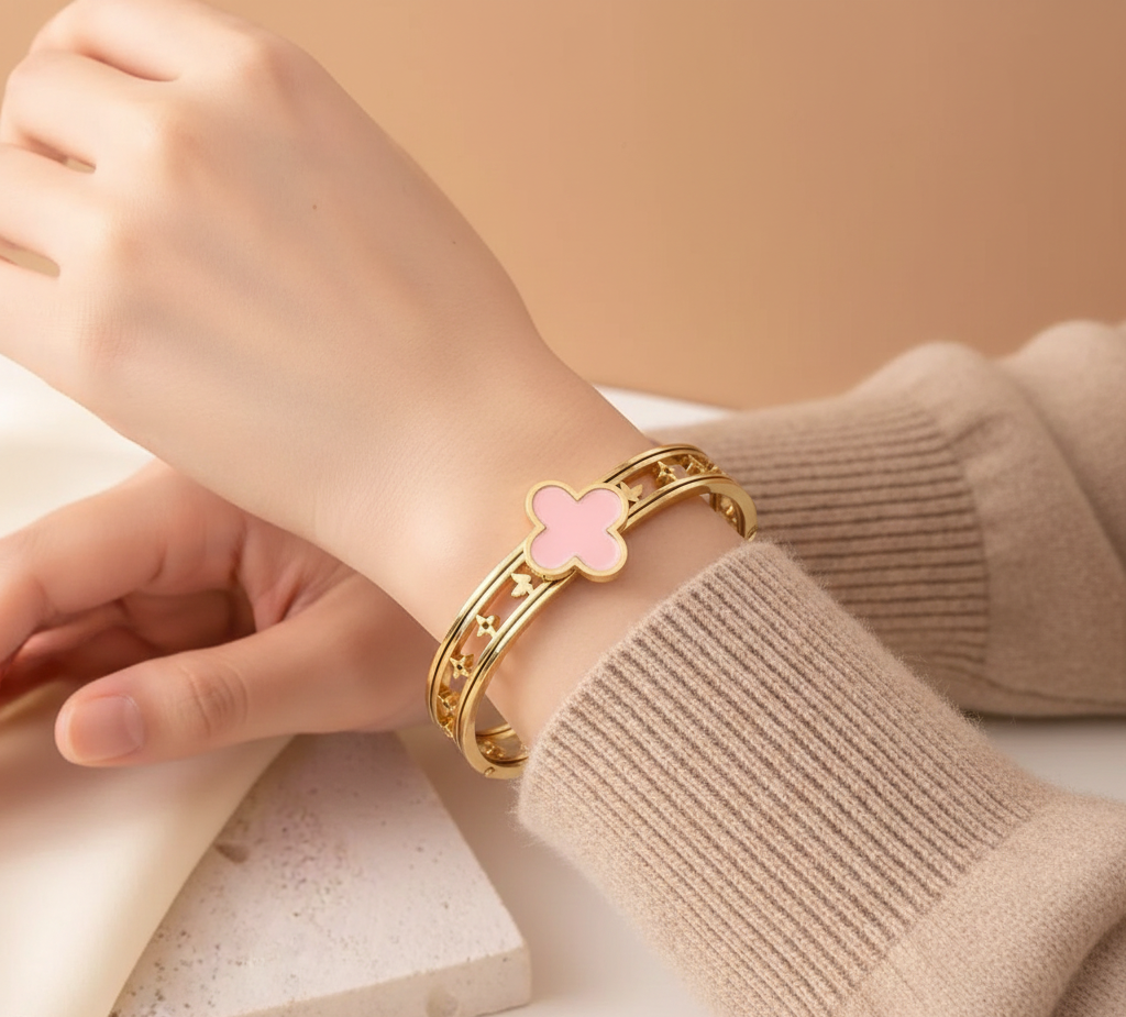 The Single Hinged Clover Bangle (Multiple Colors)