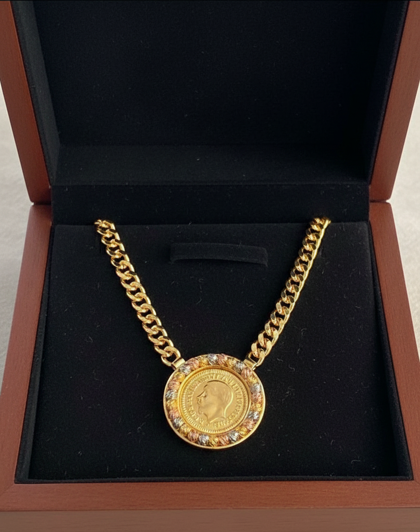 Gold Coin & Curb Chain Necklace