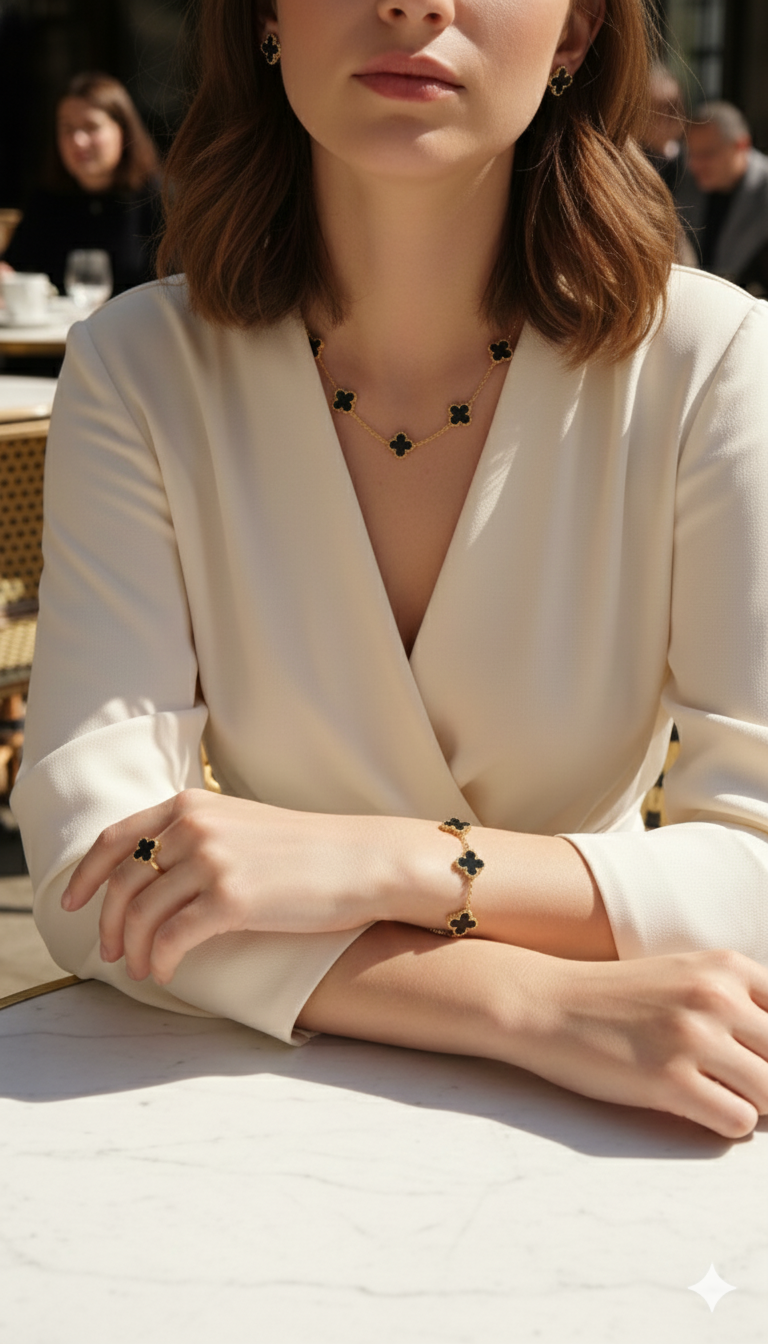 The Signature Clover Collection – Full Set packaged in a luxurious red jewelry box