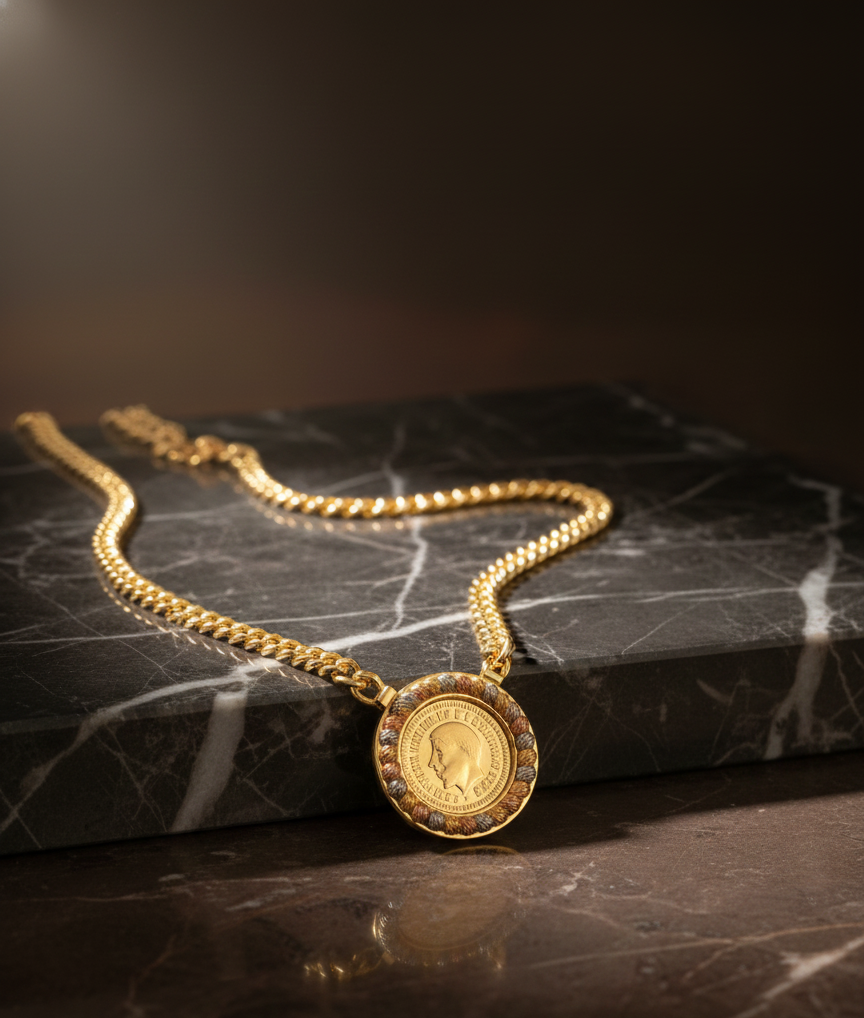 Gold Coin & Curb Chain Necklace
