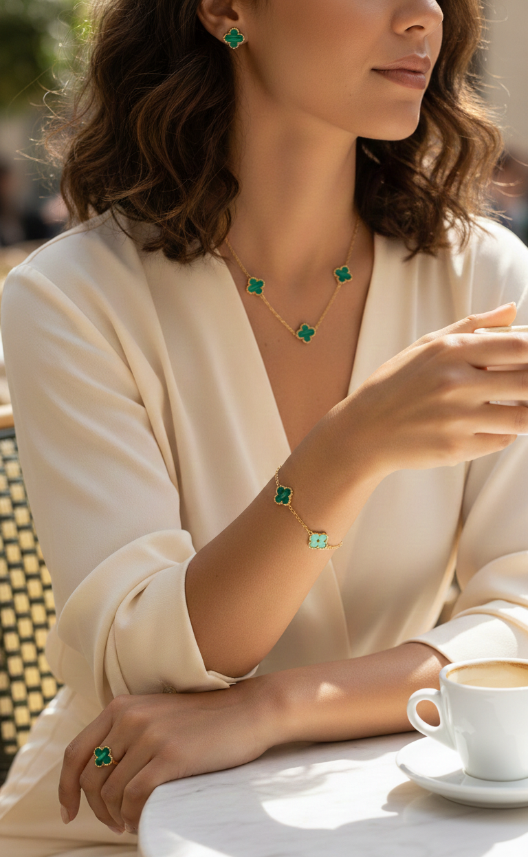 The Signature Clover Collection – Full Set packaged in a luxurious red jewelry box