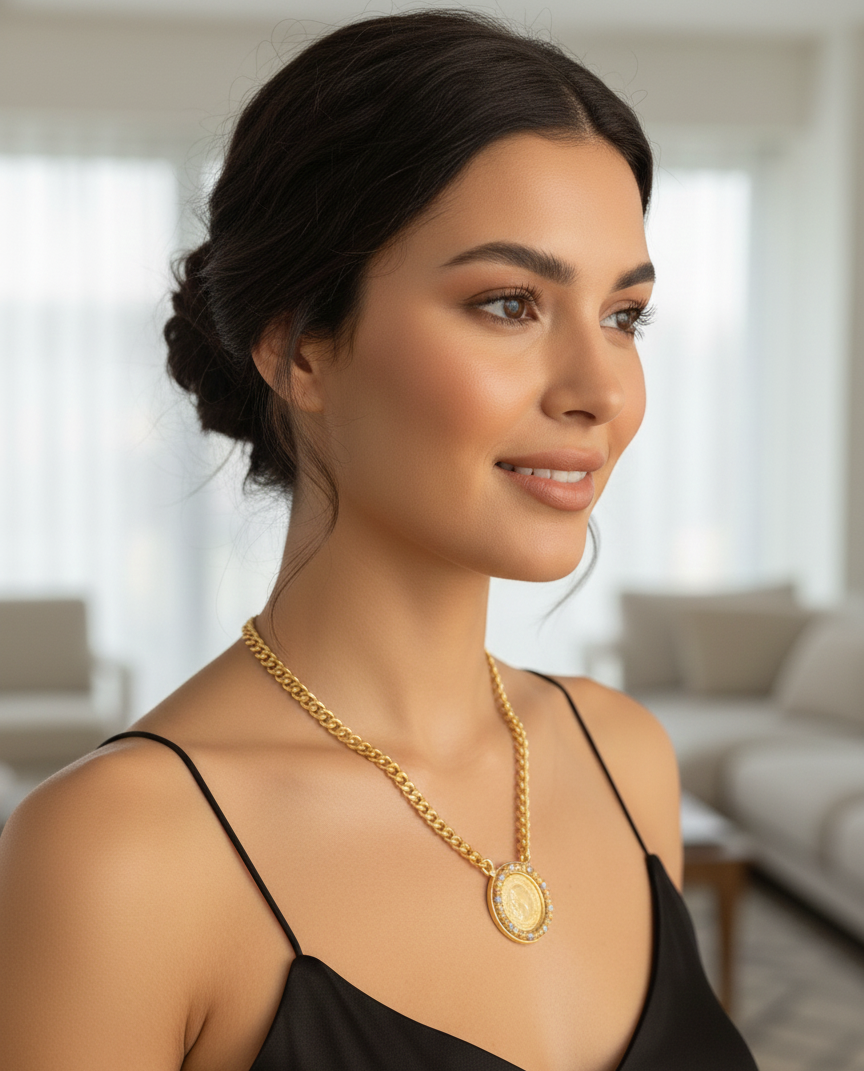 Gold Coin & Curb Chain Necklace