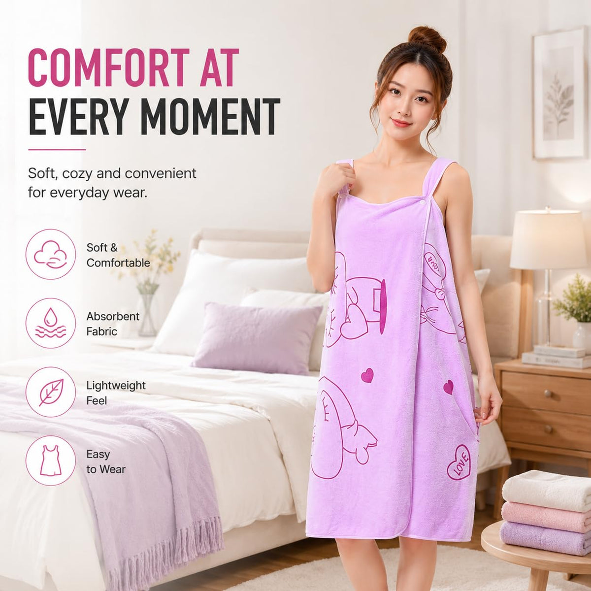 Wearable Bath Towel Wrap with Shoulder Straps