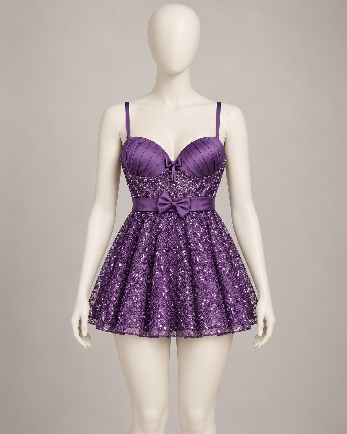 Satin Bow & Sequin Lace Babydoll Dress