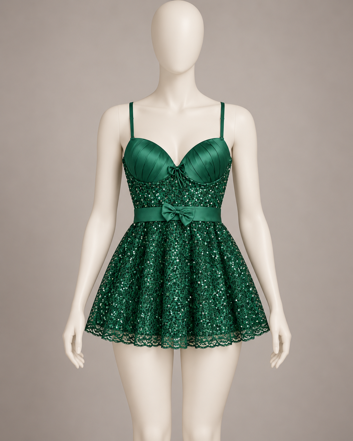 Satin Bow & Sequin Lace Babydoll Dress
