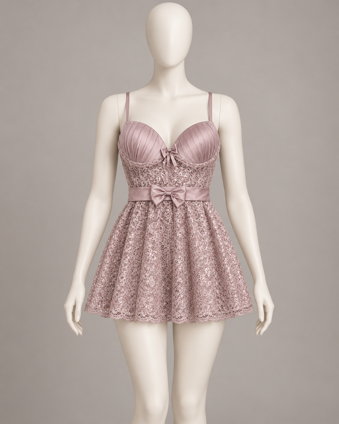 Satin Bow & Sequin Lace Babydoll Dress