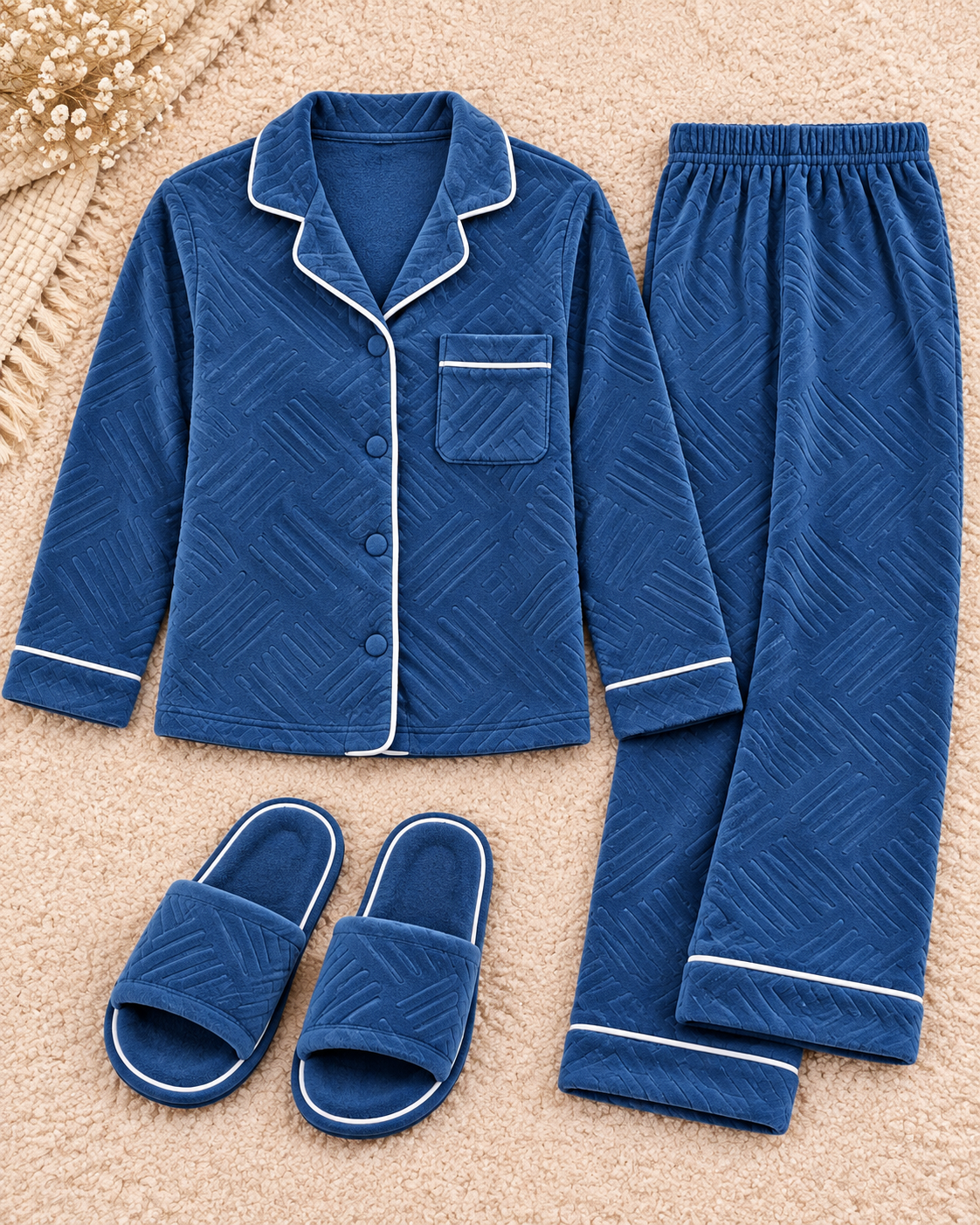 Women’s 3-Piece Plush Pajama Set with Slippers