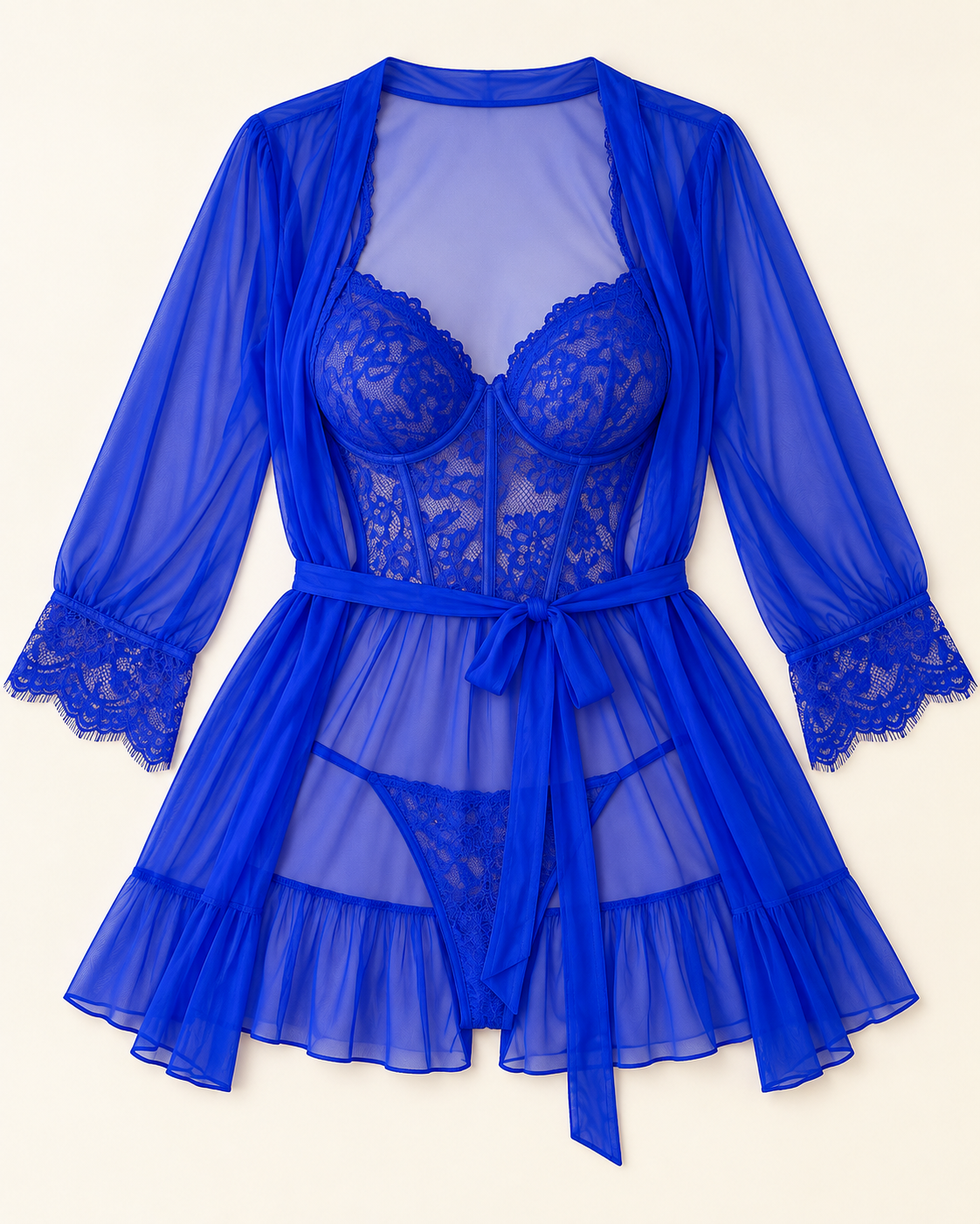 Lace & Sheer Robe Lingerie Set