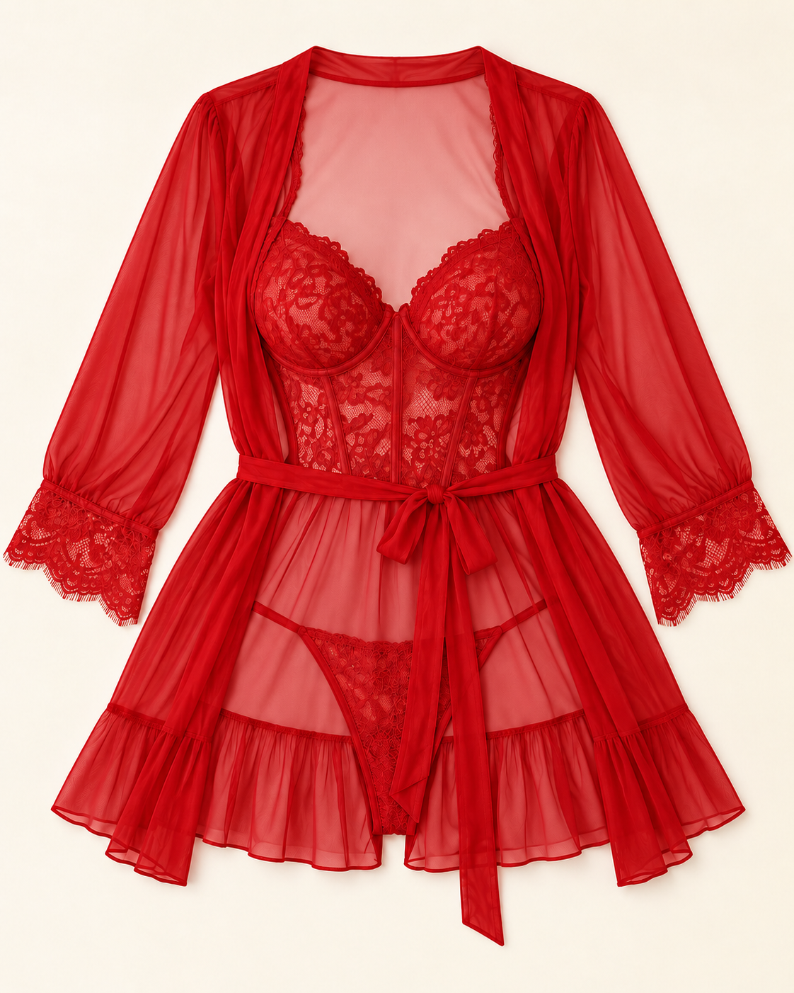 Lace & Sheer Robe Lingerie Set