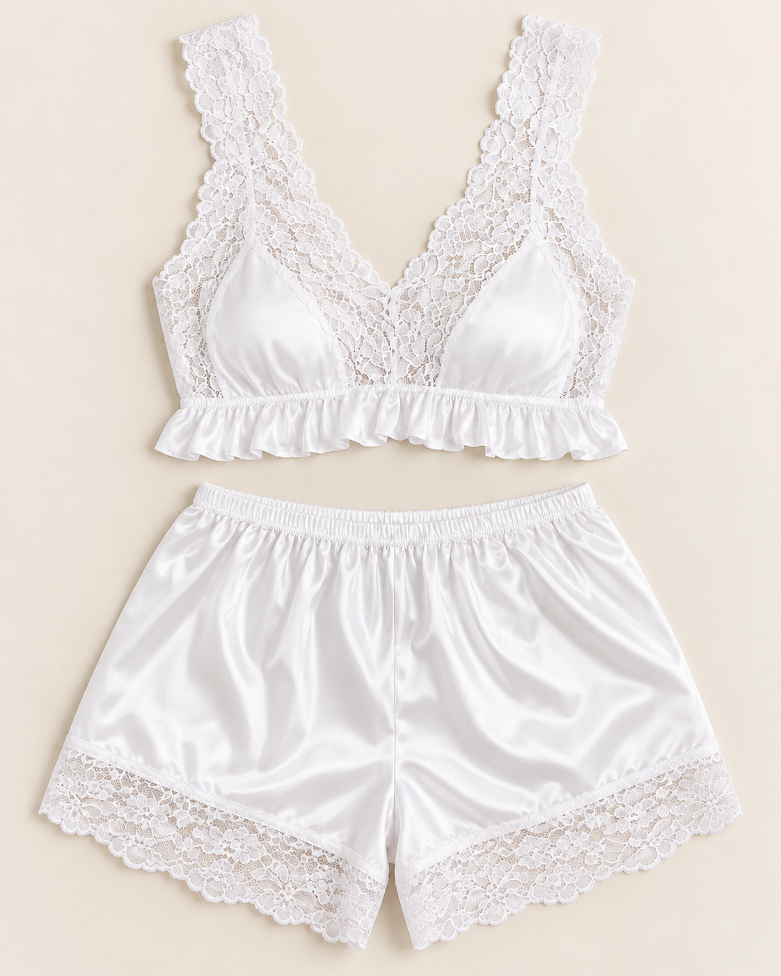 Satin & Lace Two-Piece Shorts Set