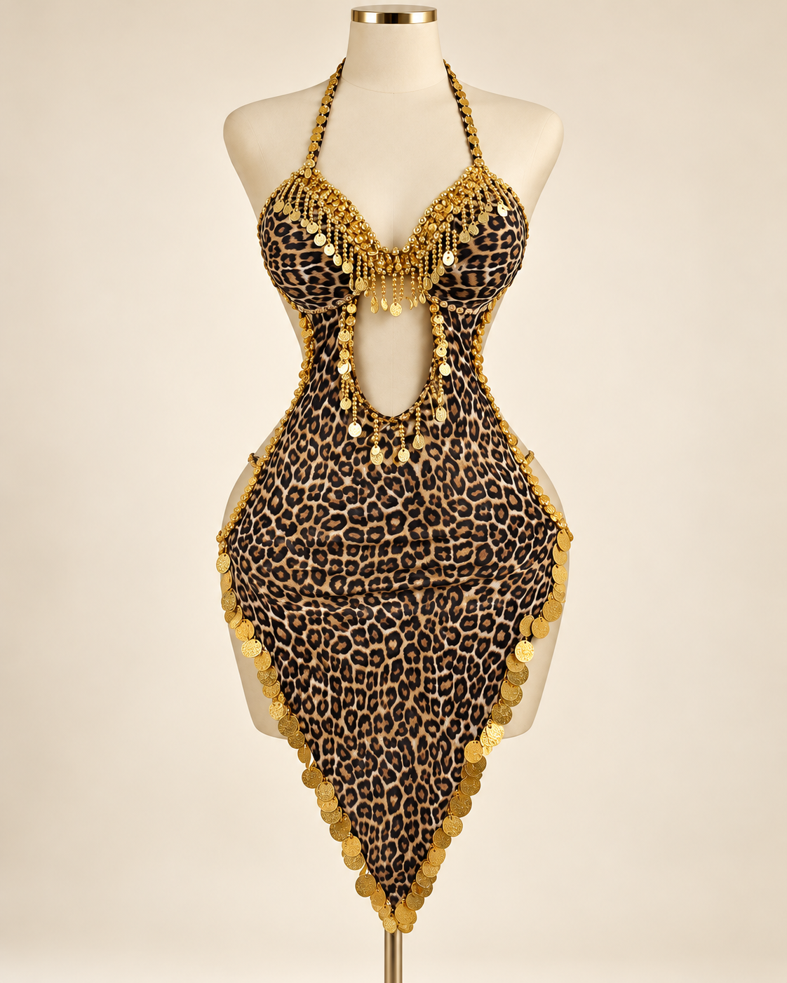Leopard Print Gold Coin Dance Costume