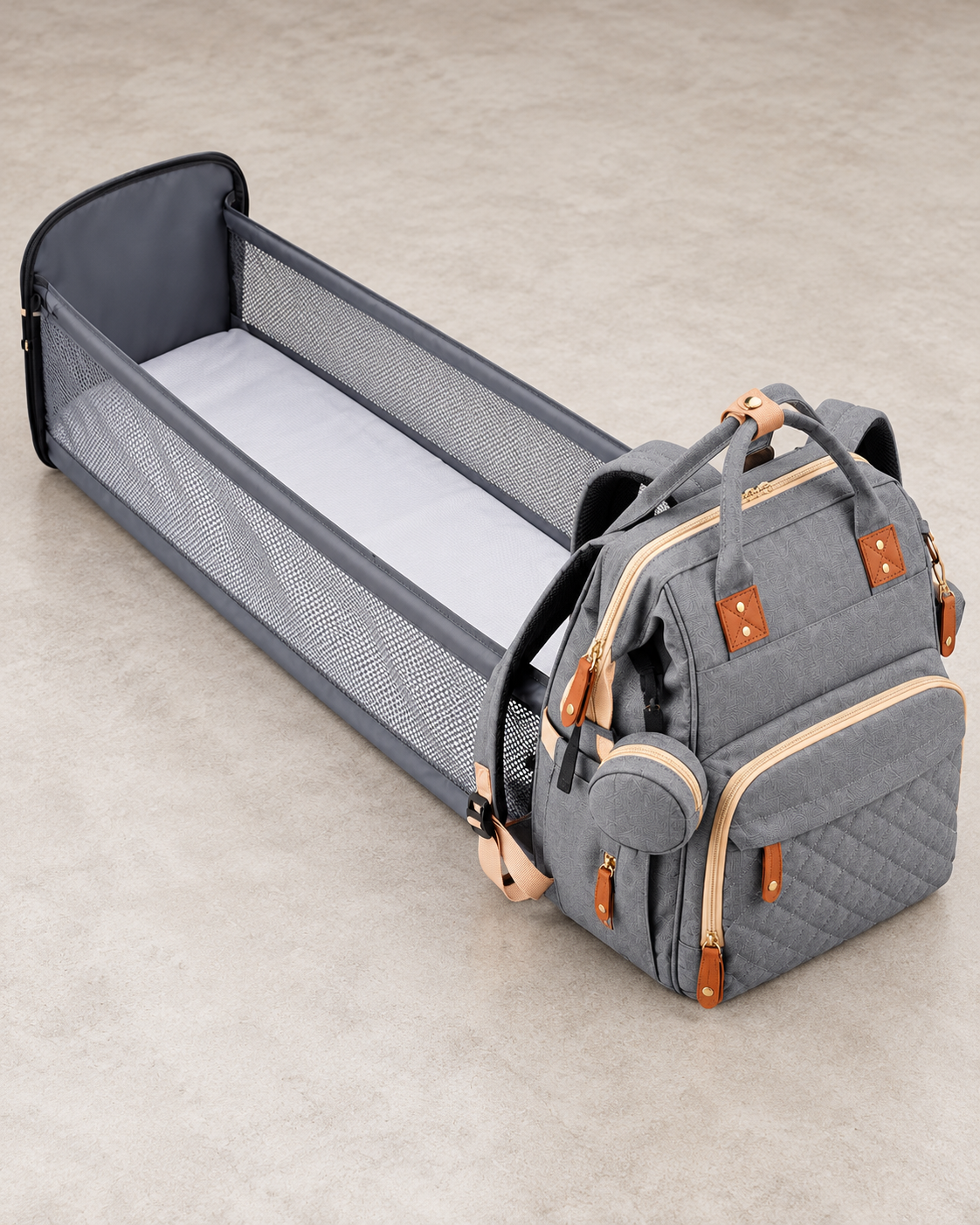Multifunctional Diaper Bag Backpack with Fold-Out Baby Changing Bed