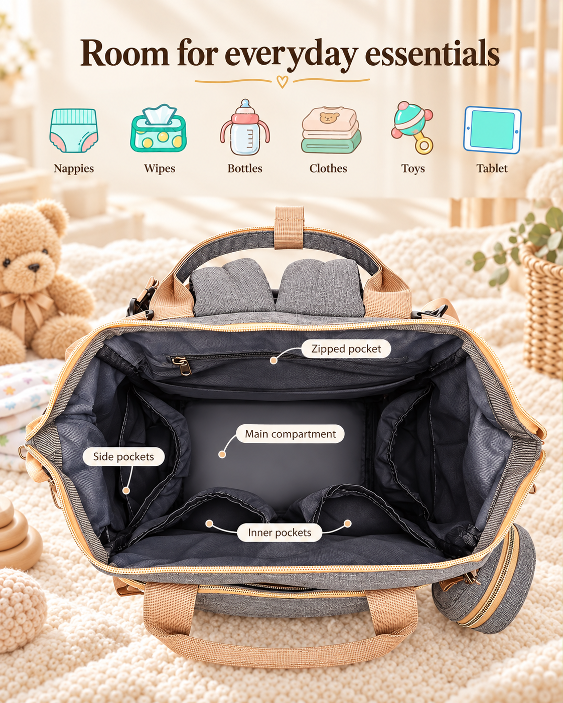 Multifunctional Diaper Bag Backpack with Fold-Out Baby Changing Bed