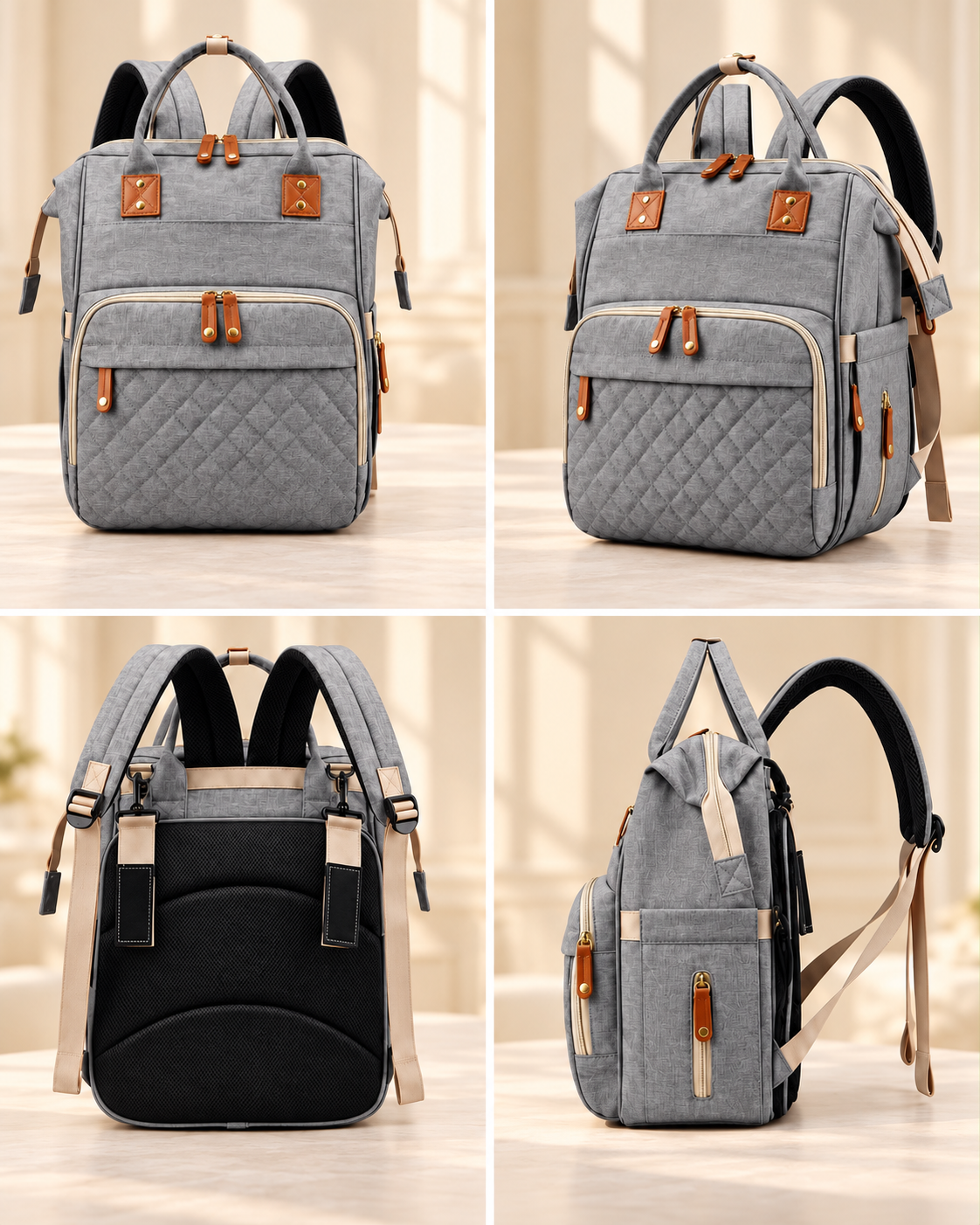 Multifunctional Diaper Bag Backpack with Fold-Out Baby Changing Bed