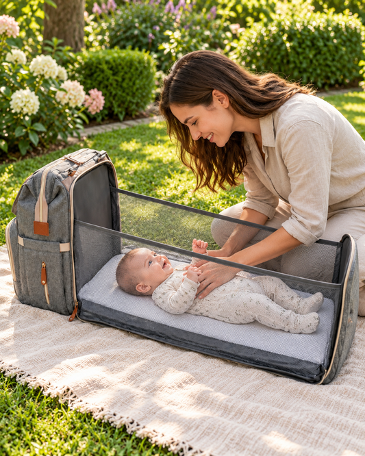 Multifunctional Diaper Bag Backpack with Fold-Out Baby Changing Bed