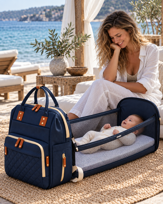 Multifunctional Diaper Bag Backpack with Fold-Out Baby Changing Bed