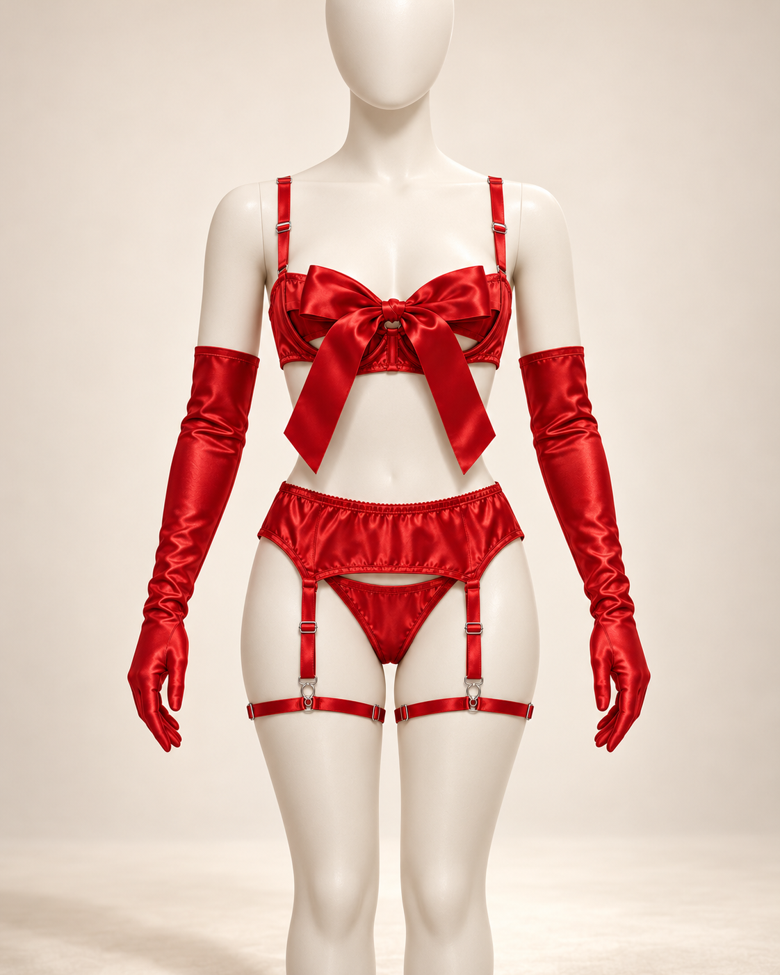 Red Satin Bow Lingerie Set