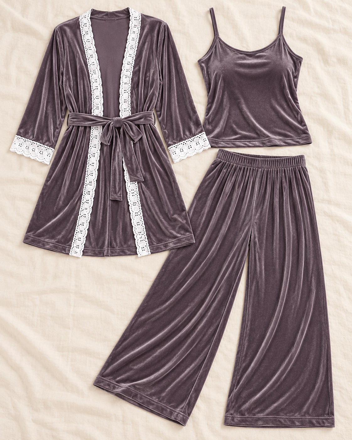 3-Piece Velvet Pajama & Robe Set