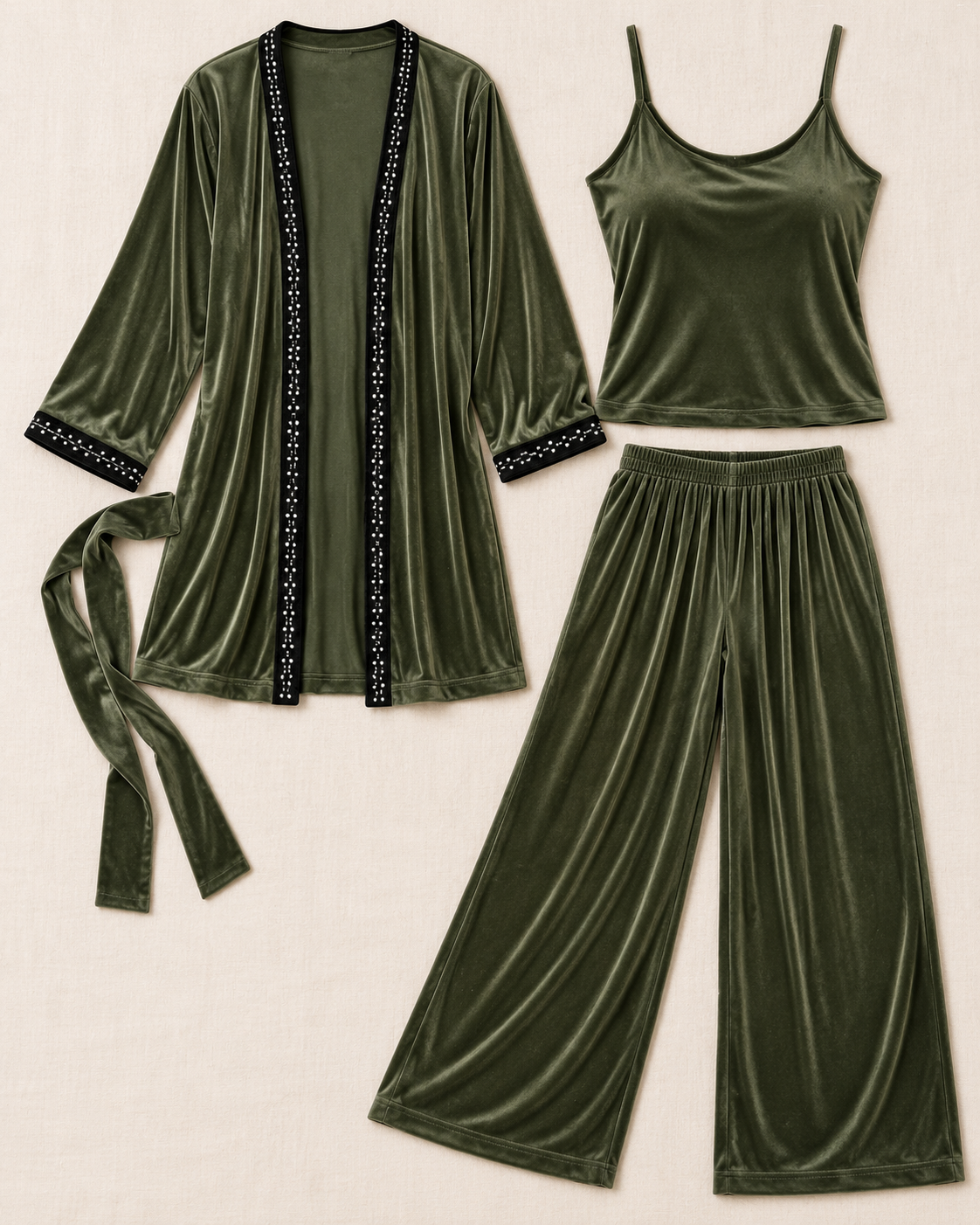 3-Piece Velvet Pajama & Robe Set