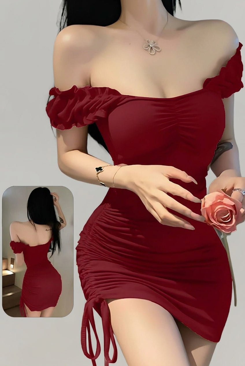 Women's Off-Shoulder Ruched Mini Bodycon Dress - supplier photo 1