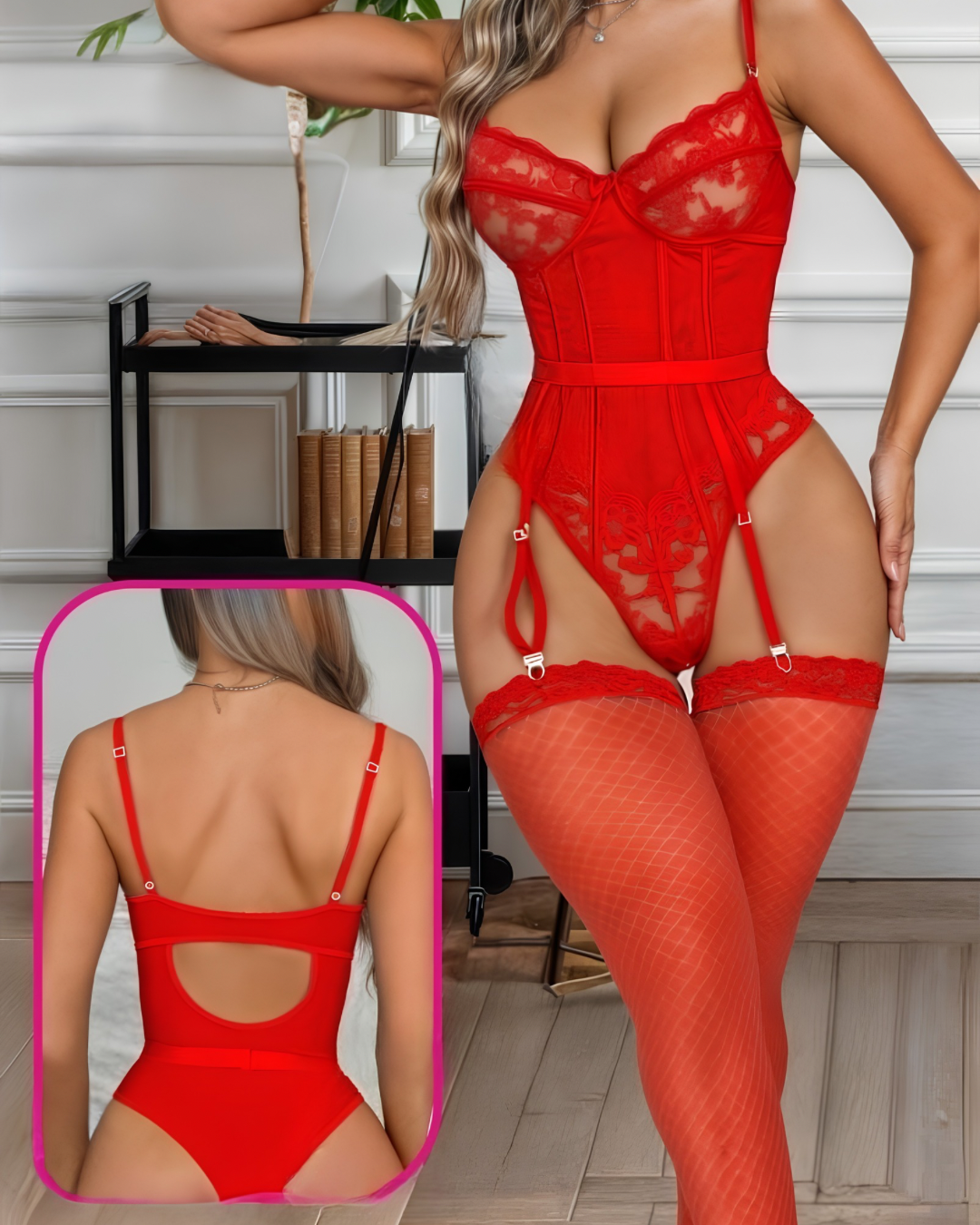 Lace Corset Bodysuit with Garter Straps