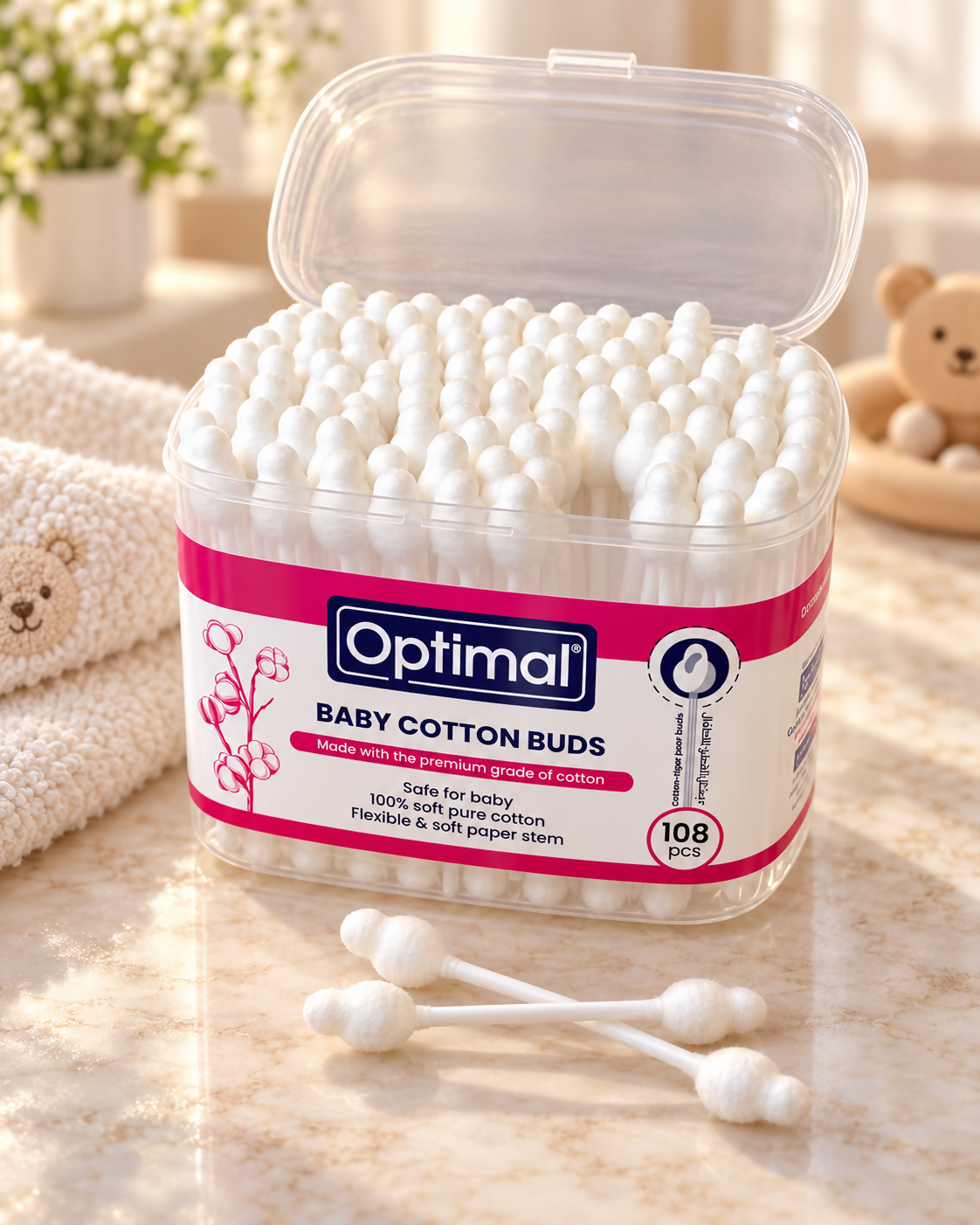 Optimal Baby Cotton Buds – 108 Pieces