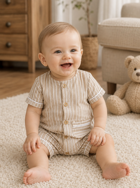 Turkish 100% Cotton Striped Baby Romper