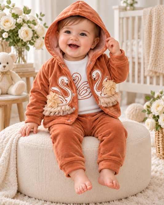 Turkish Swan Baby Velour 3-Piece Set 🦢