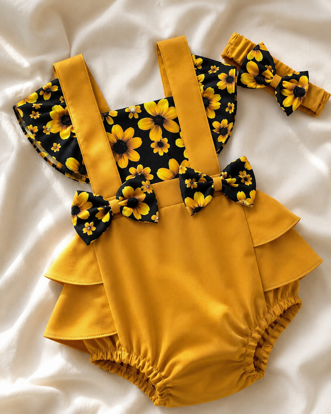 Baby Girl Satin Romper with Headband