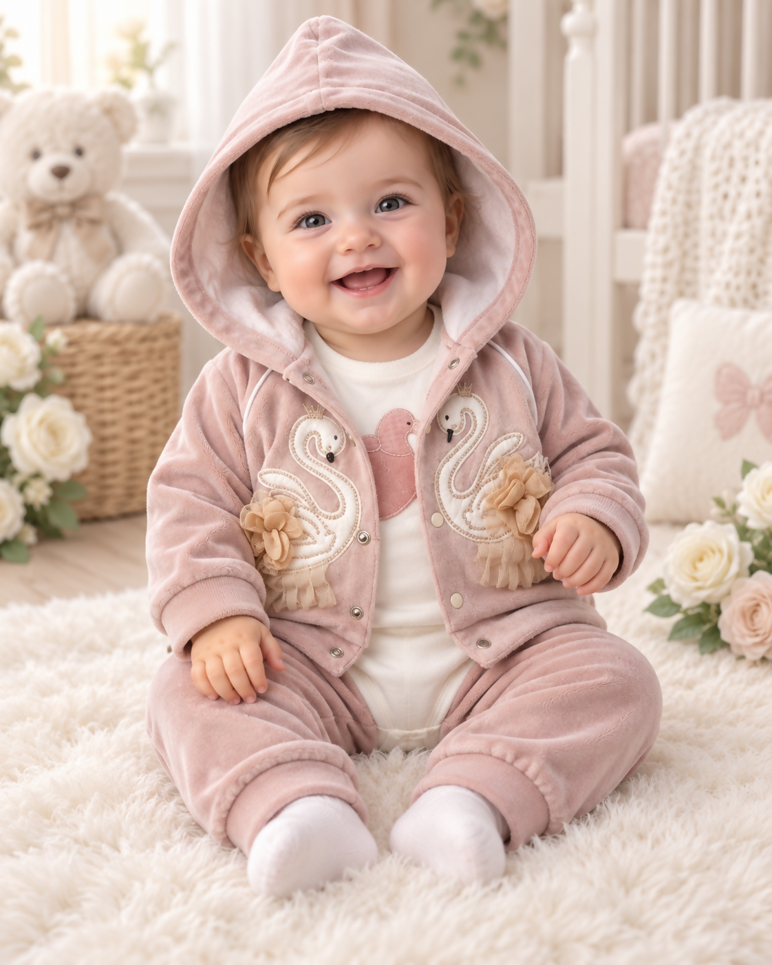 Turkish Swan Baby Velour 3-Piece Set 🦢